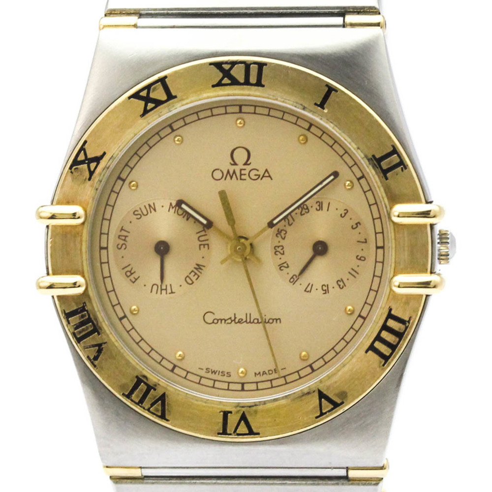 OMEGA Constellation Day Date 18K Gold Steel Quartz Mens Watch 396.1070 Polished